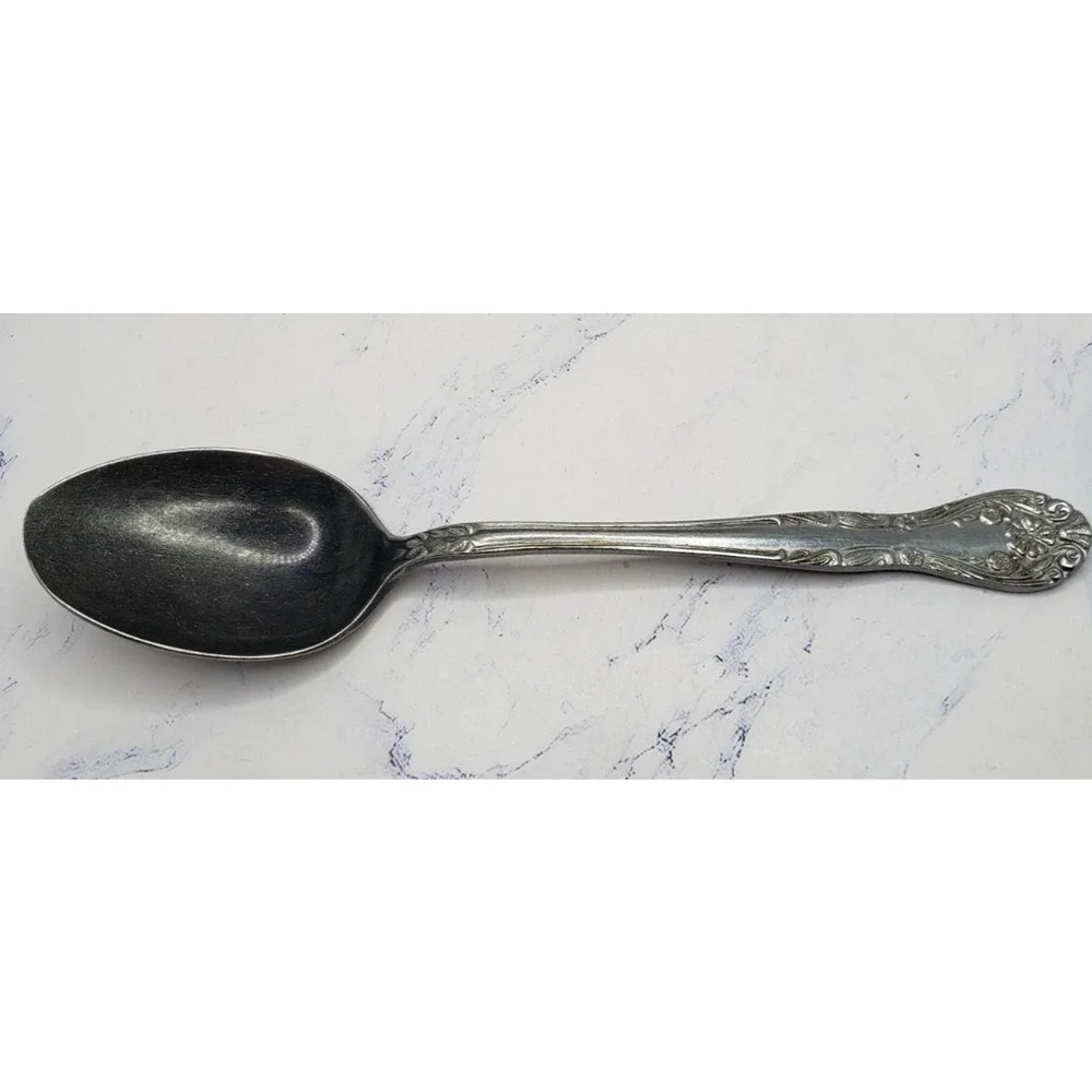 Montgomery Ward MWCO Vintage Floral Pattern 8 Inch Stainless Flatware Spoon